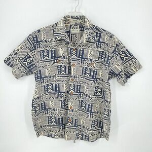 Orvis Mens XXL Hawaiian Print Short Sleeve Button Up Shirt 100% Cotton Aztec